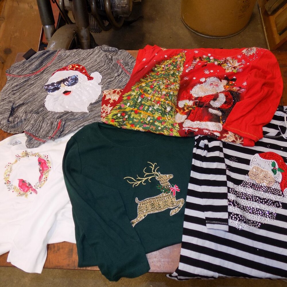 Women’s Holiday Shirt Bundle (5 pcs) Santa Reindeer Cardinals Christmas Tops